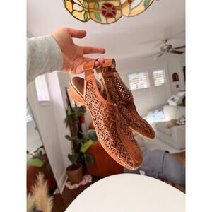 Brown woven Pikolinos sling back leather mules - size 37
